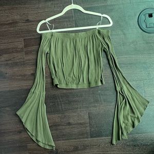 NWOT Pitaya Green Off the Shoulder Crop Top
